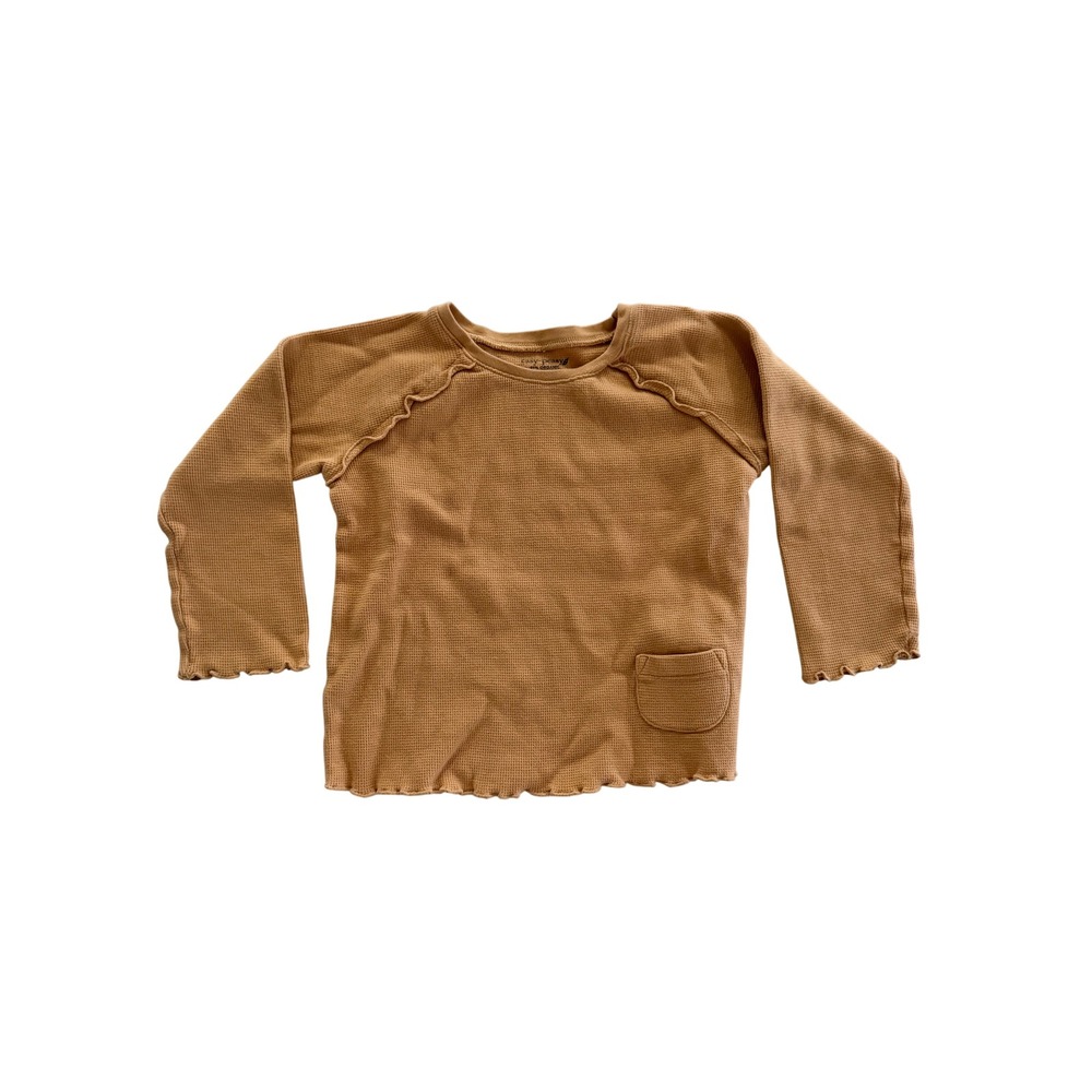 Easy Peasy Kids Tan Organic Cotton Waffle Knit Lettuce Trim Top 5T‎
